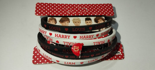 Pulseras de goma blanco/negro/rojo (juego)